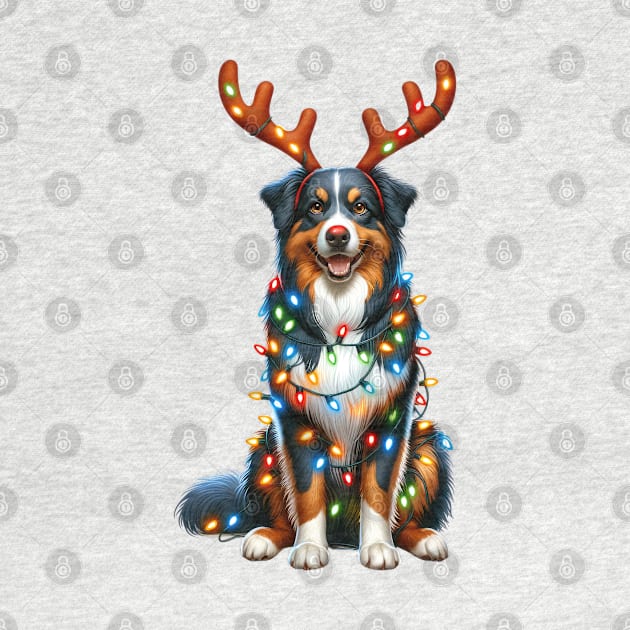 Christmas Red Nose Australian Shepherd Dog by Chromatic Fusion Studio